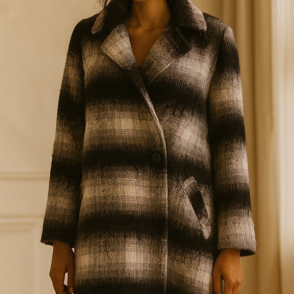 Plaid Cocoon Coat Sz S